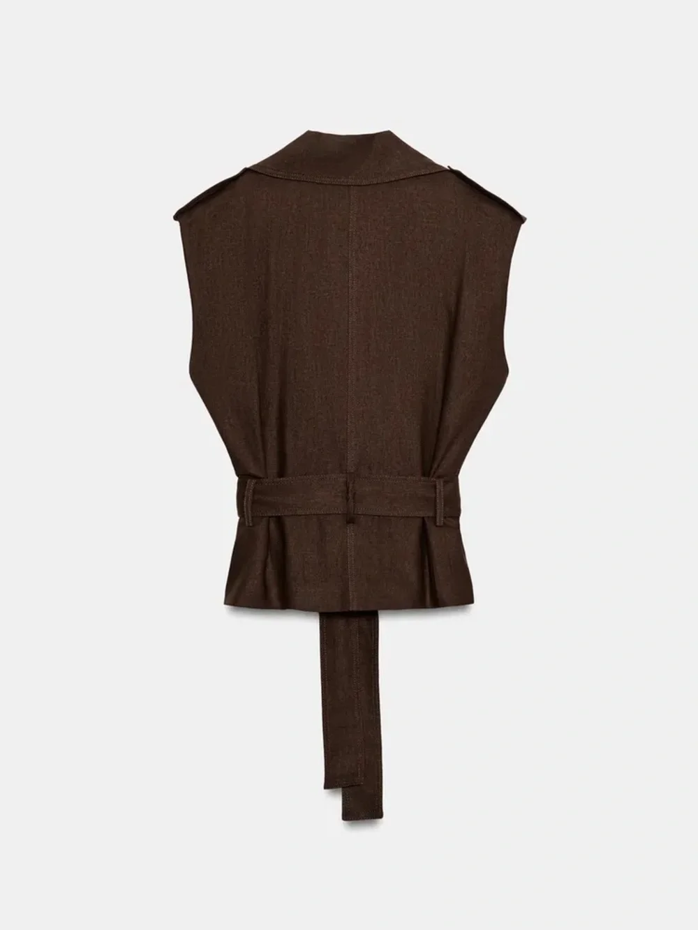 ZARA LINEN BELTED DOUBLE BREASTED VEST